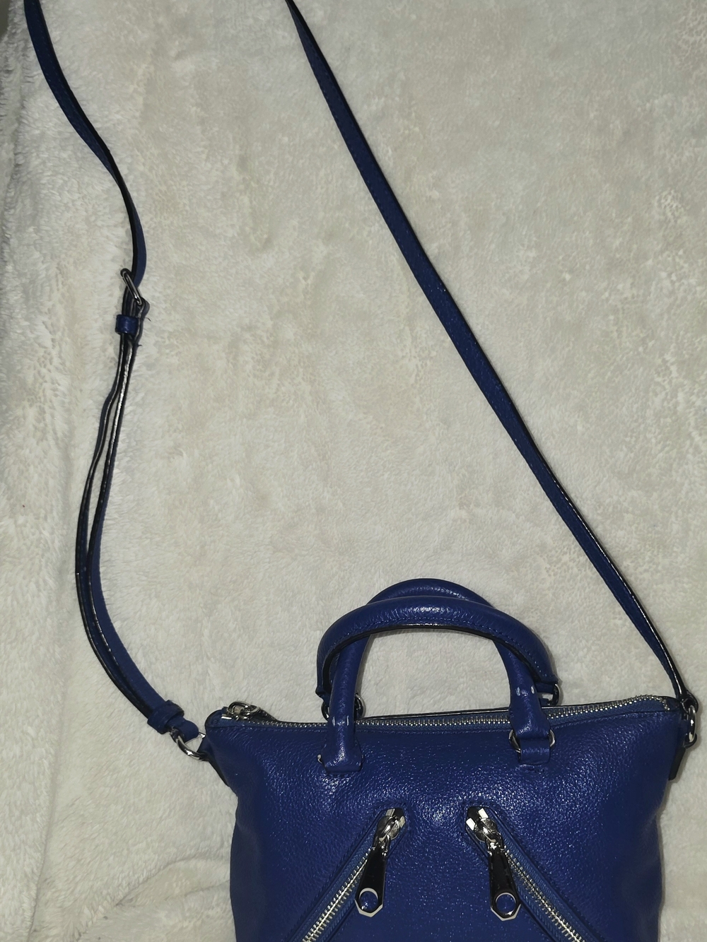 Rebecca Minkoff Cobalt Blue & Silver Micro Moto Satchel & Crossbody Purse Bag - Picture 2 of 16